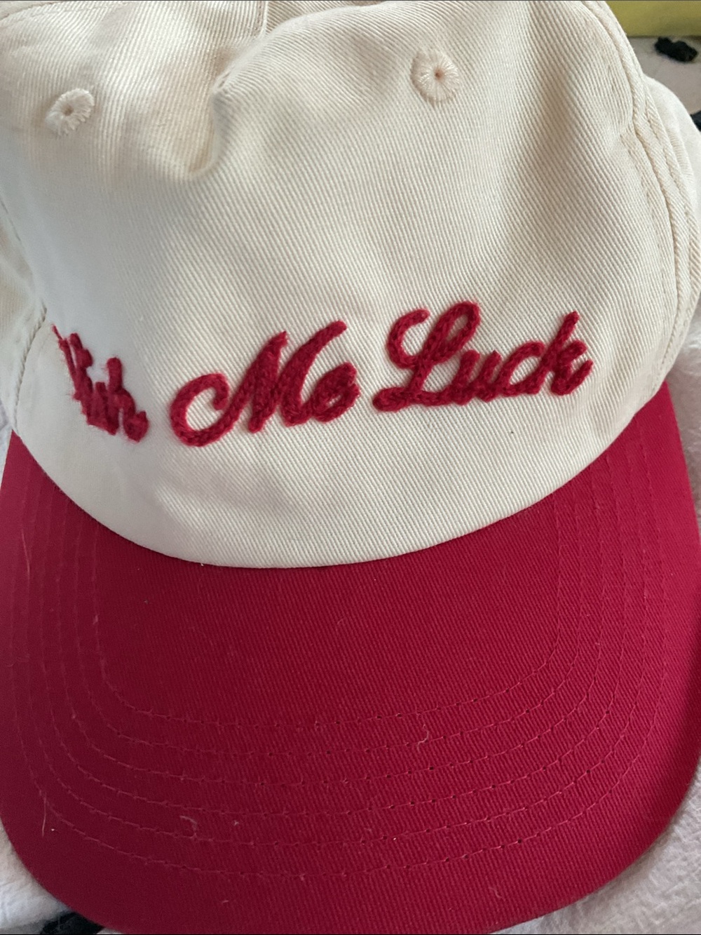 Wish Me Luck Logo Hat in Beige Red